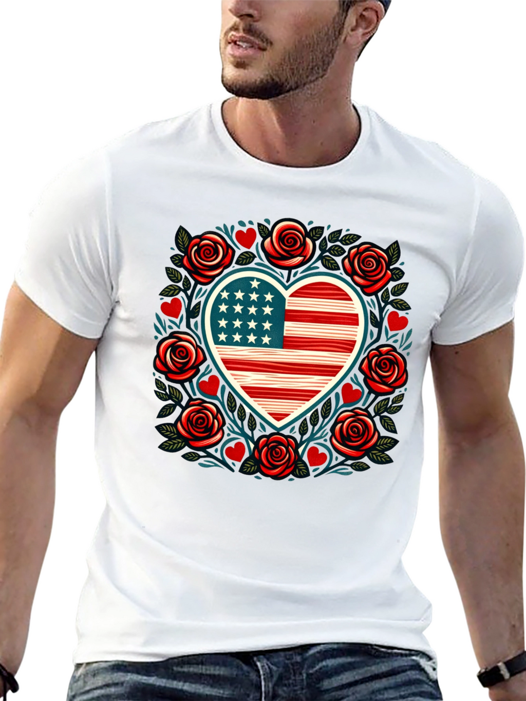 Patriotic Heart & Roses Tee