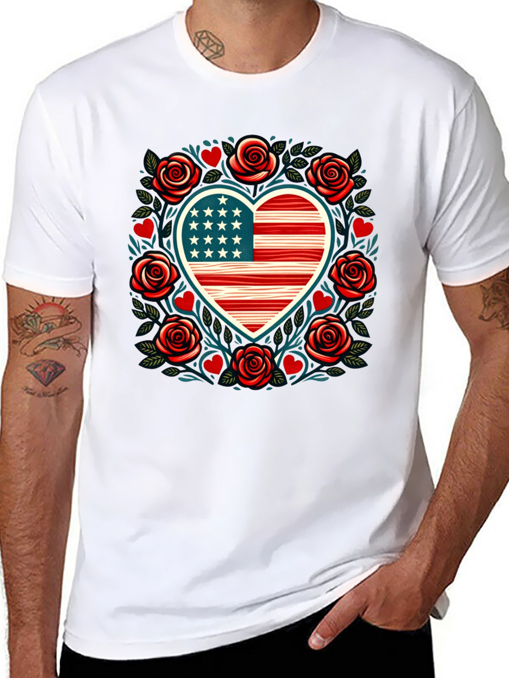 Patriotic Heart & Roses Tee