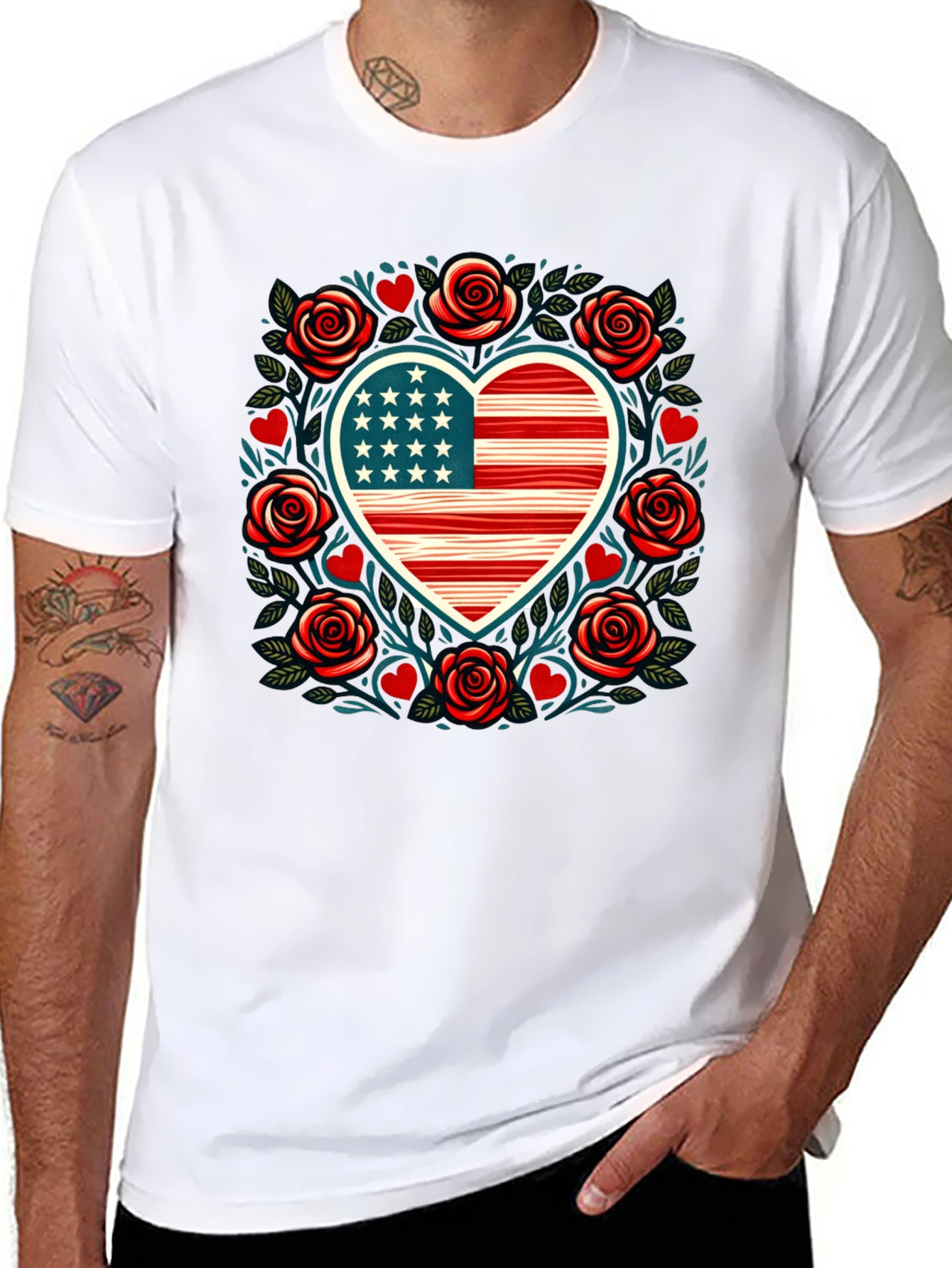 Patriotic Heart & Roses Tee