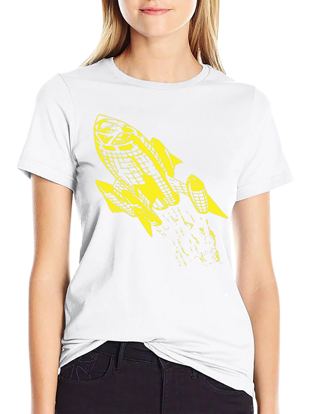 Retro Rocket Graphic Tee - Black Cotton T-Shirt