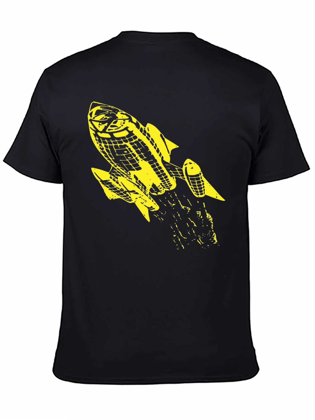 Retro Rocket Graphic Tee - Black Cotton T-Shirt