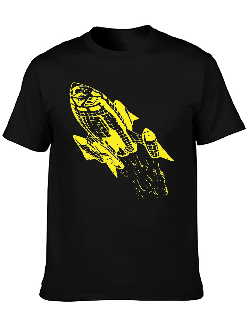 Retro Rocket Graphic Tee - Black Cotton T-Shirt