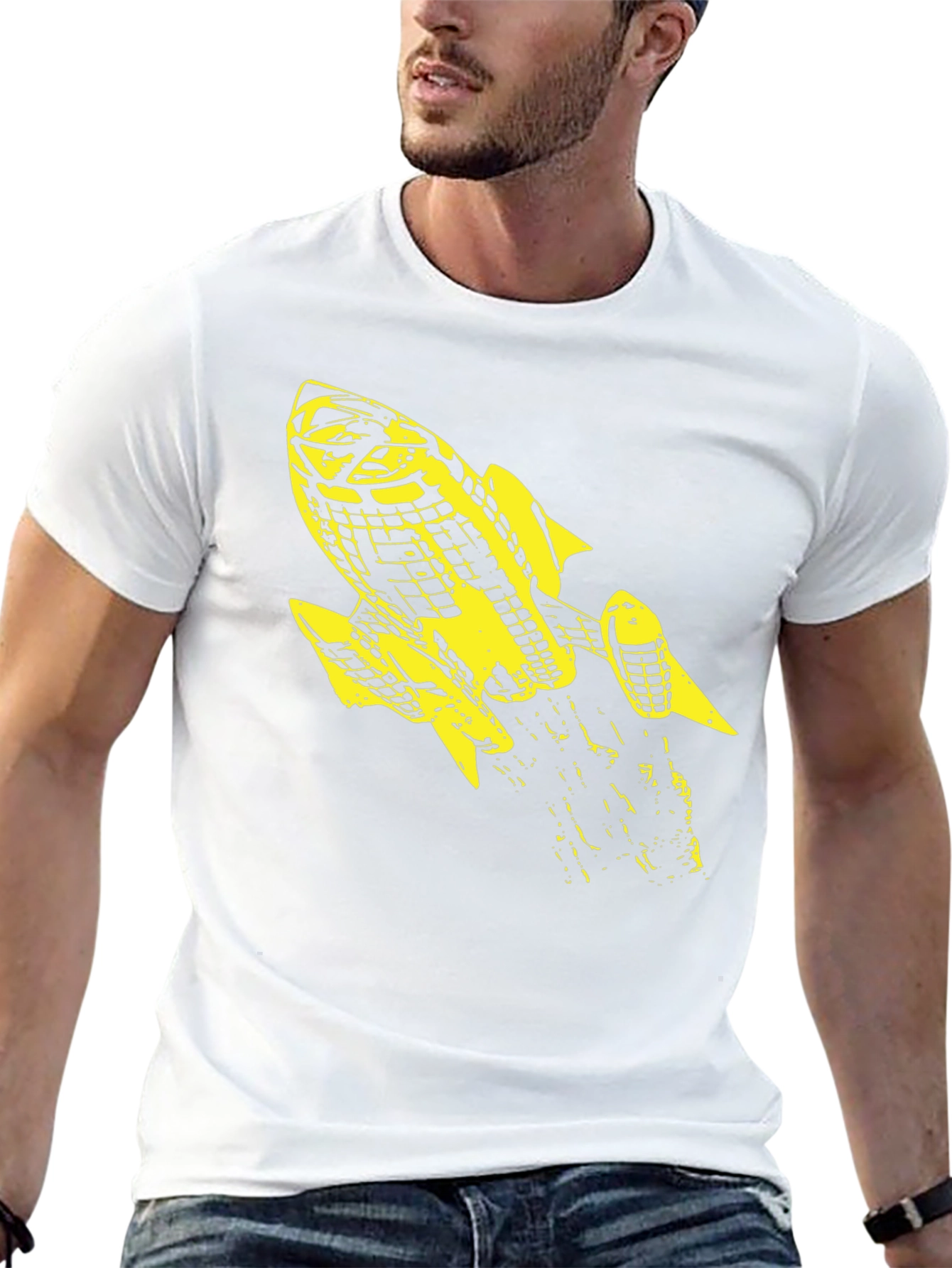 Retro Rocket Graphic Tee - Black Cotton T-Shirt