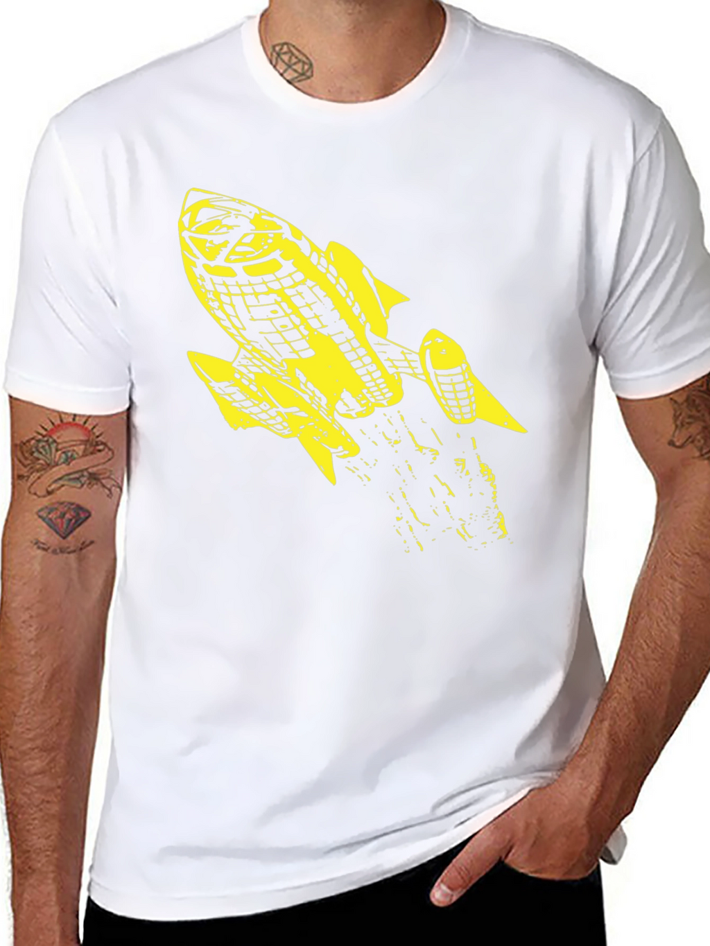 Retro Rocket Graphic Tee - Black Cotton T-Shirt