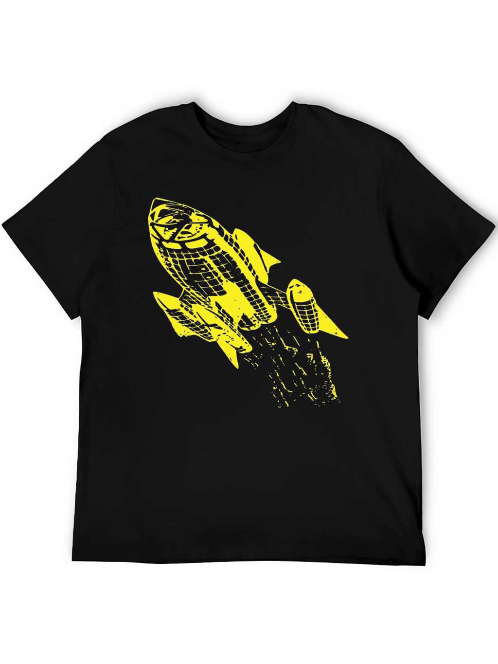 Retro Rocket Graphic Tee - Black Cotton T-Shirt