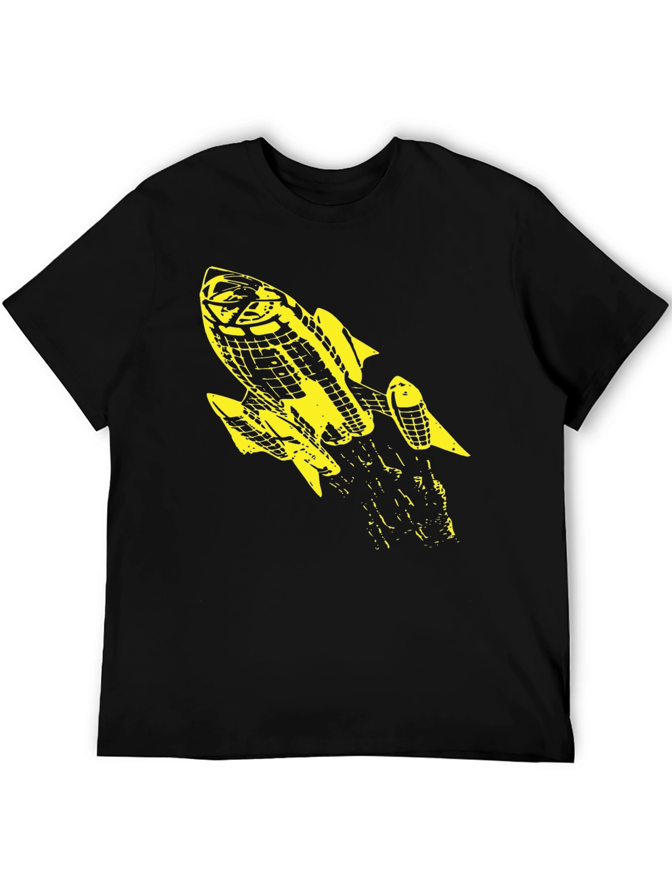 Retro Rocket Graphic Tee - Black Cotton T-Shirt