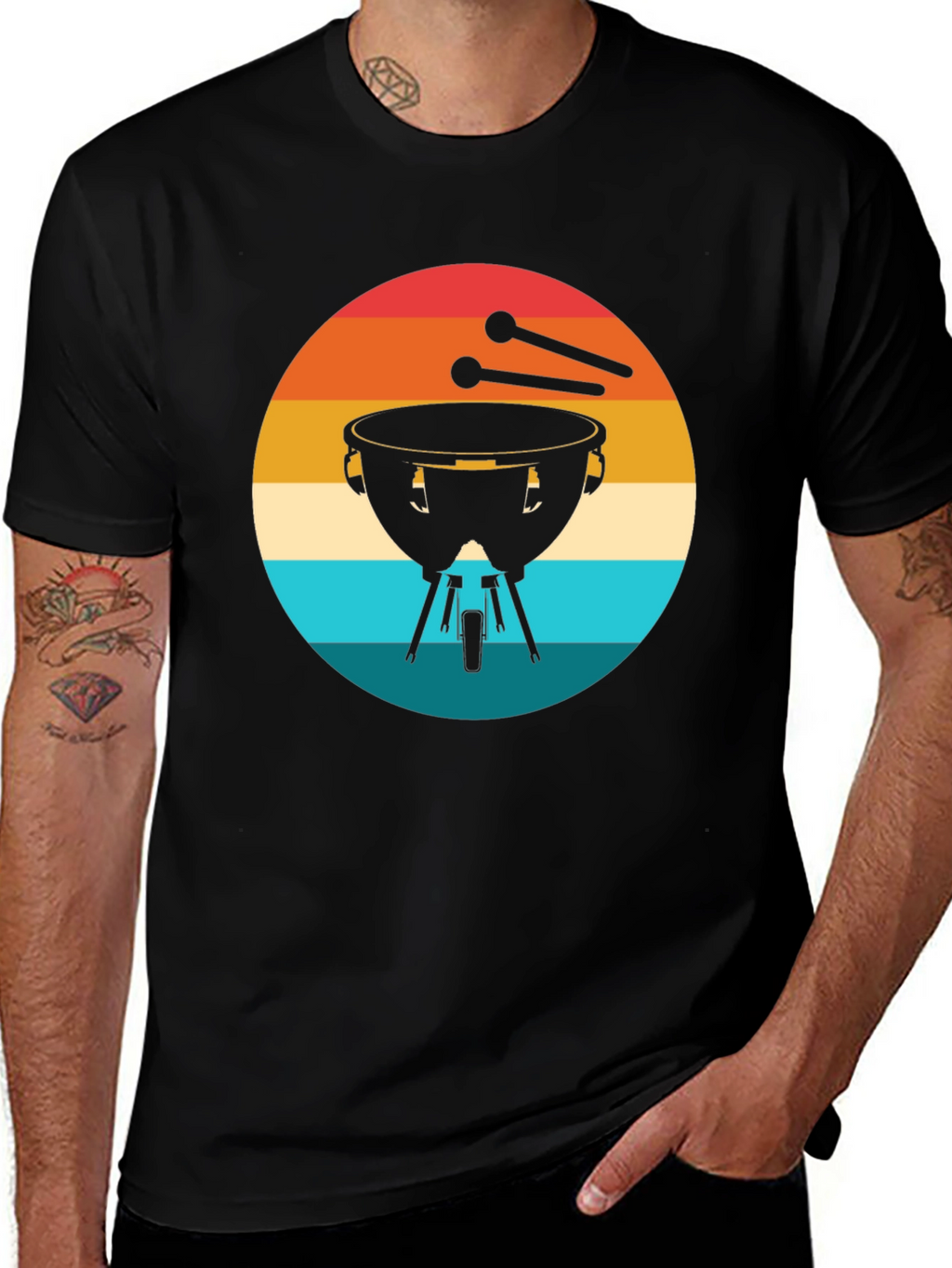 Retro Timpani Drummer Black T-Shirt