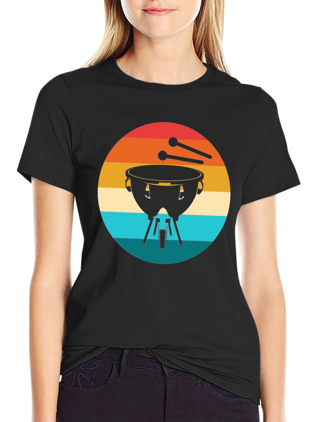 Retro Timpani Drummer Black T-Shirt
