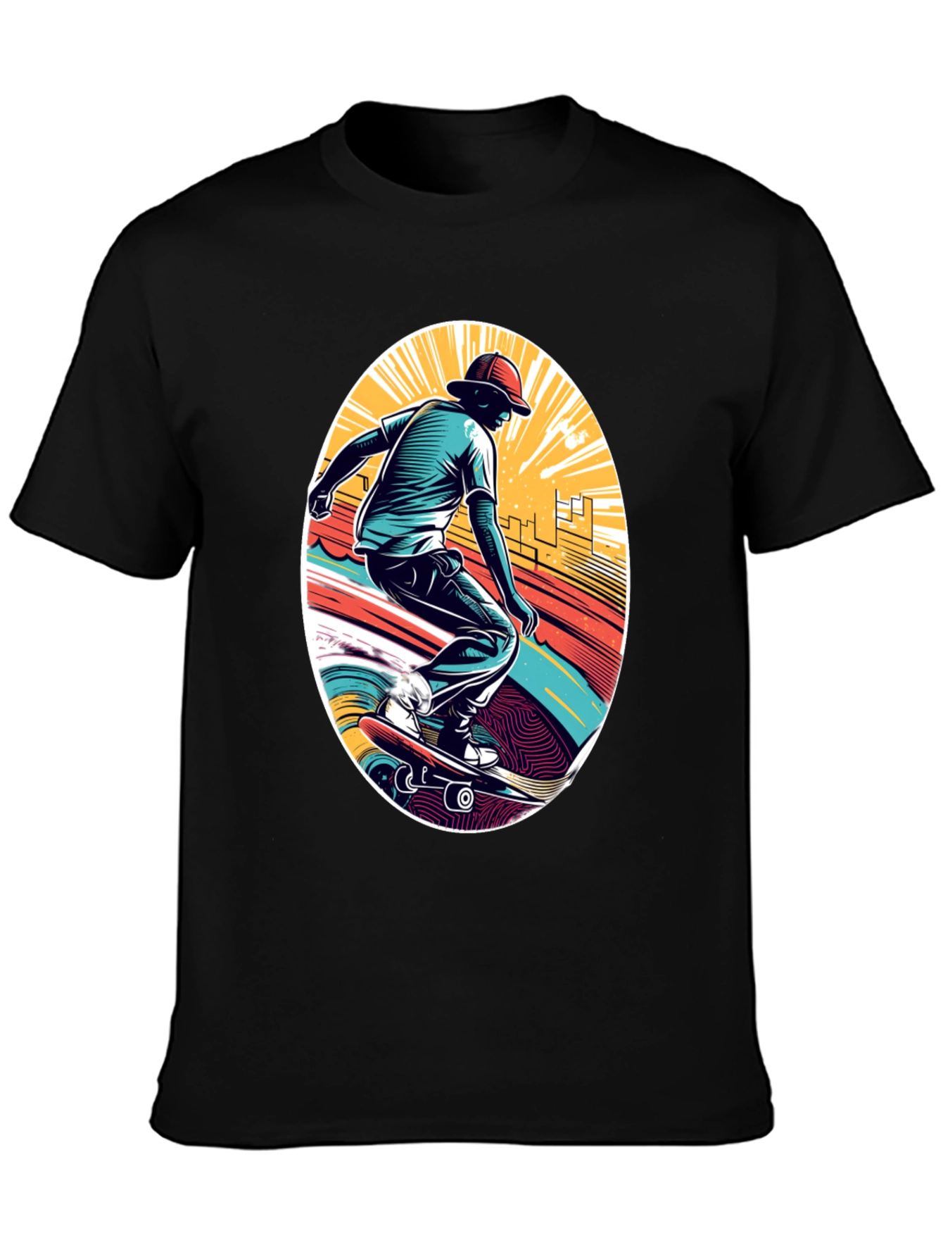 Skateboarder Graphic Black T-Shirt