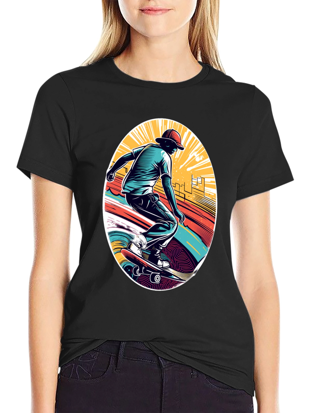 Skateboarder Graphic Black T-Shirt