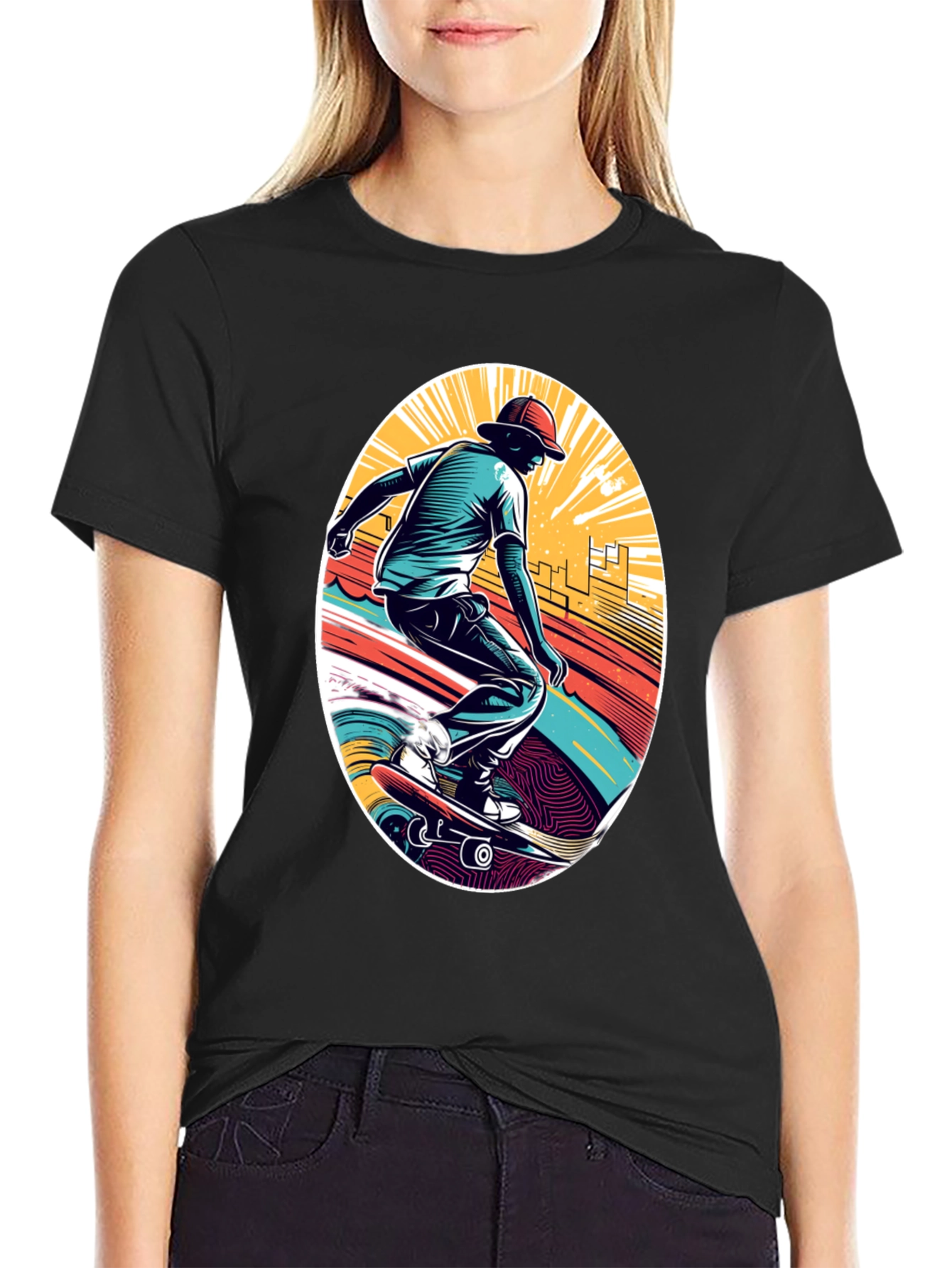 Skateboarder Graphic Black T-Shirt