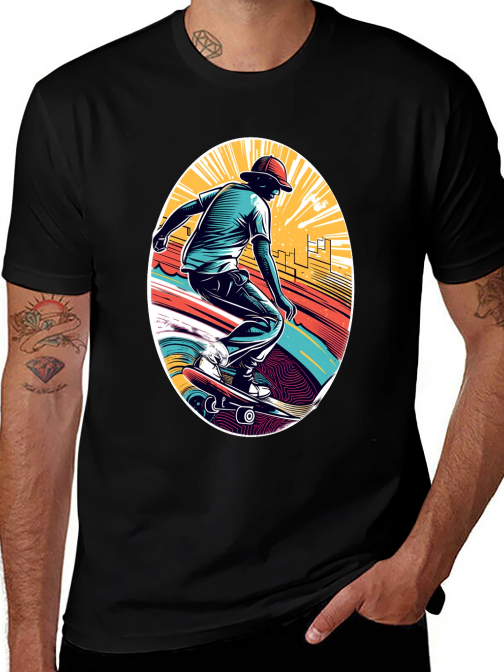 Skateboarder Graphic Black T-Shirt