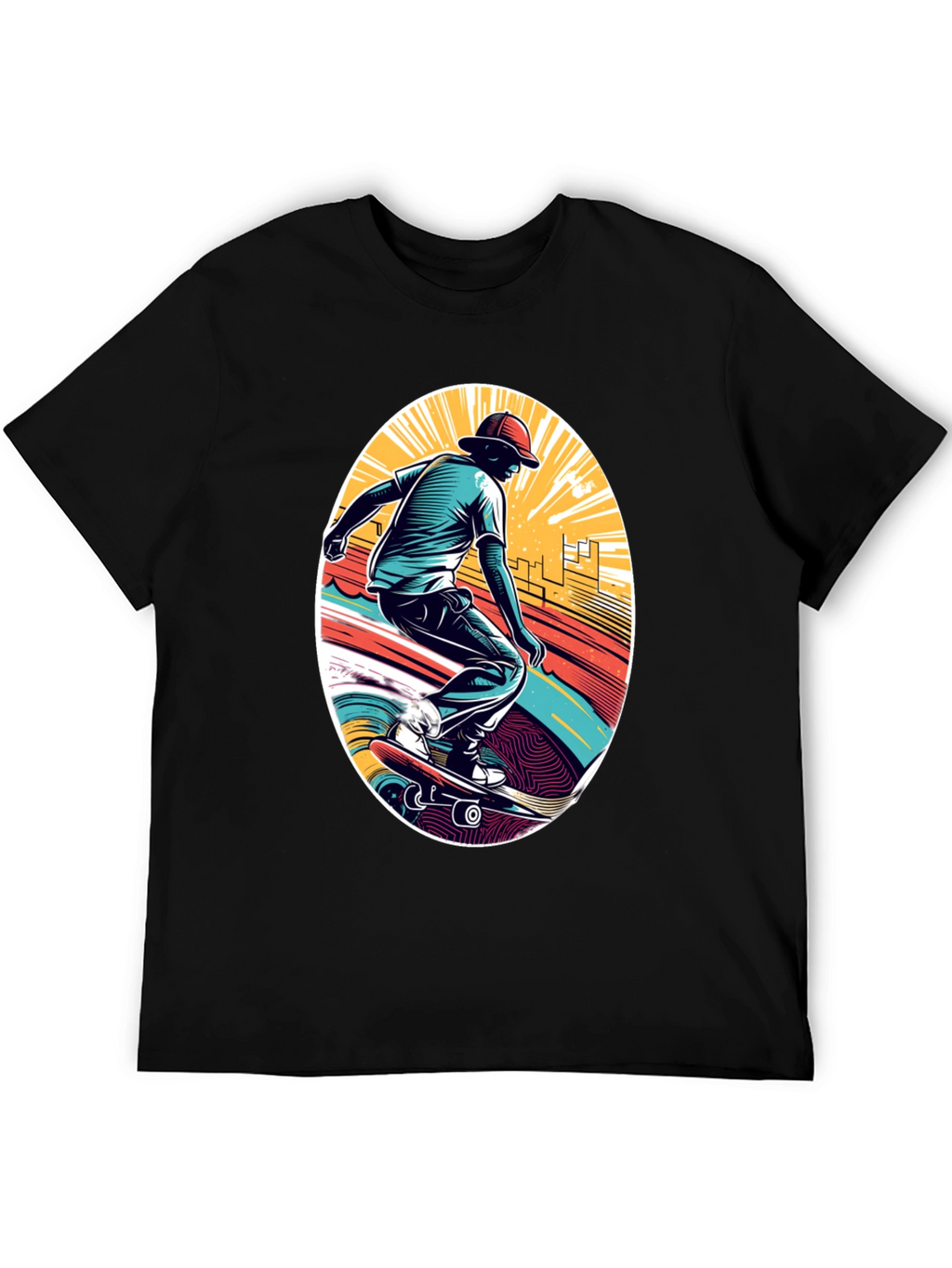 Skateboarder Graphic Black T-Shirt