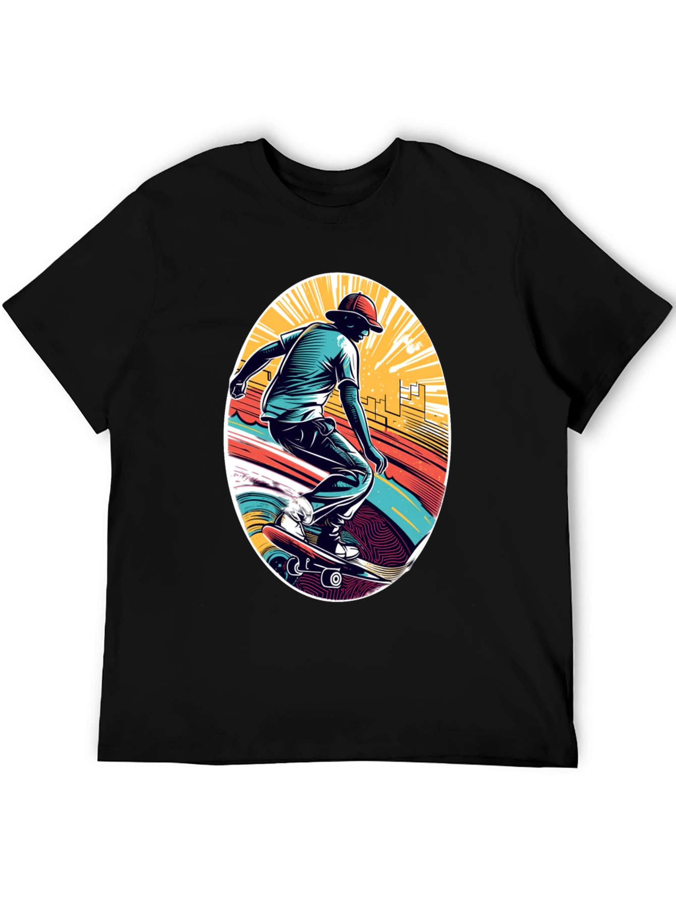 Skateboarder Graphic Black T-Shirt