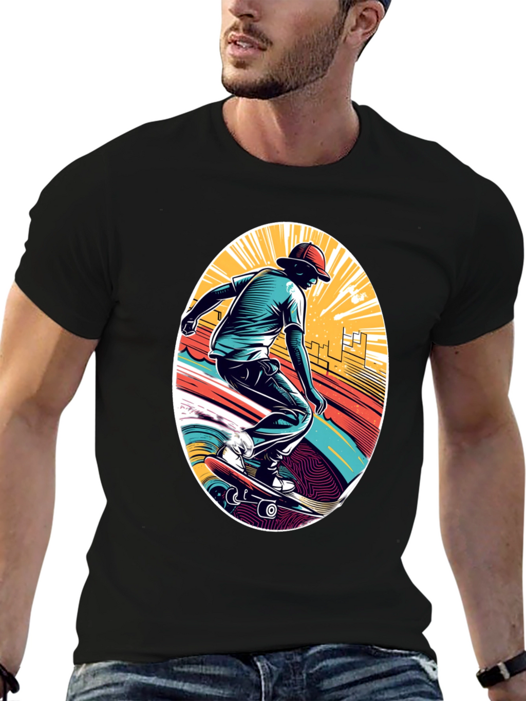 Skateboarder Graphic Black T-Shirt