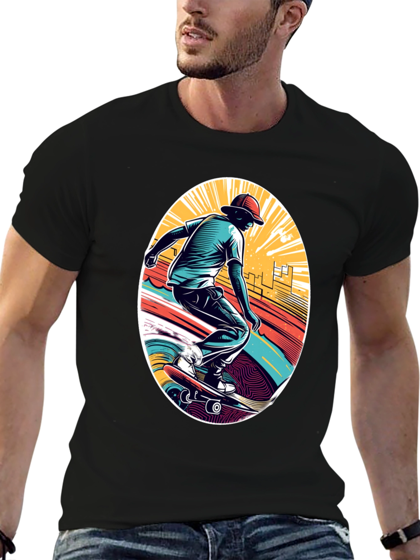 Skateboarder Graphic Black T-Shirt