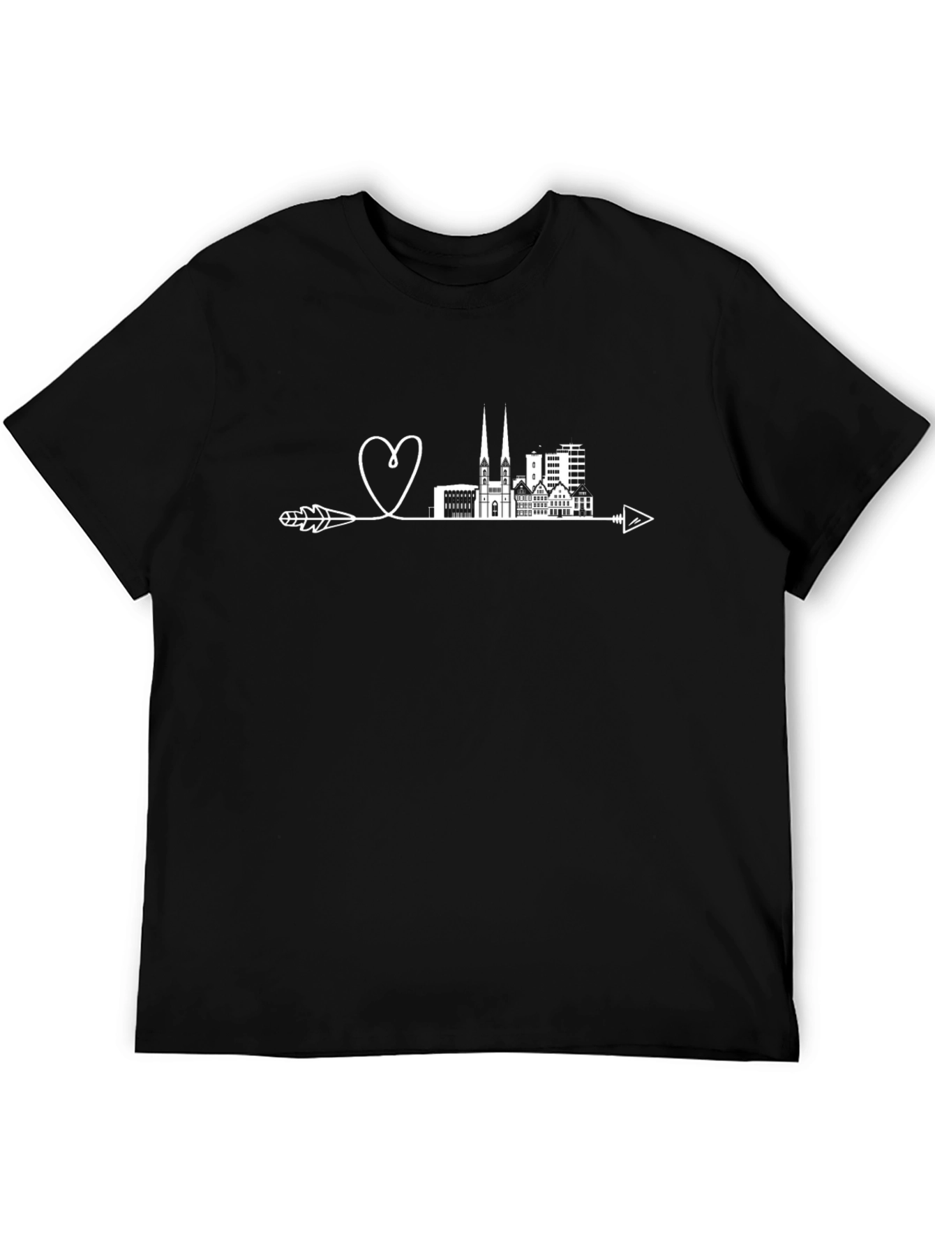 Cityscape Heart Arrow Tee - Black Graphic T-Shirt