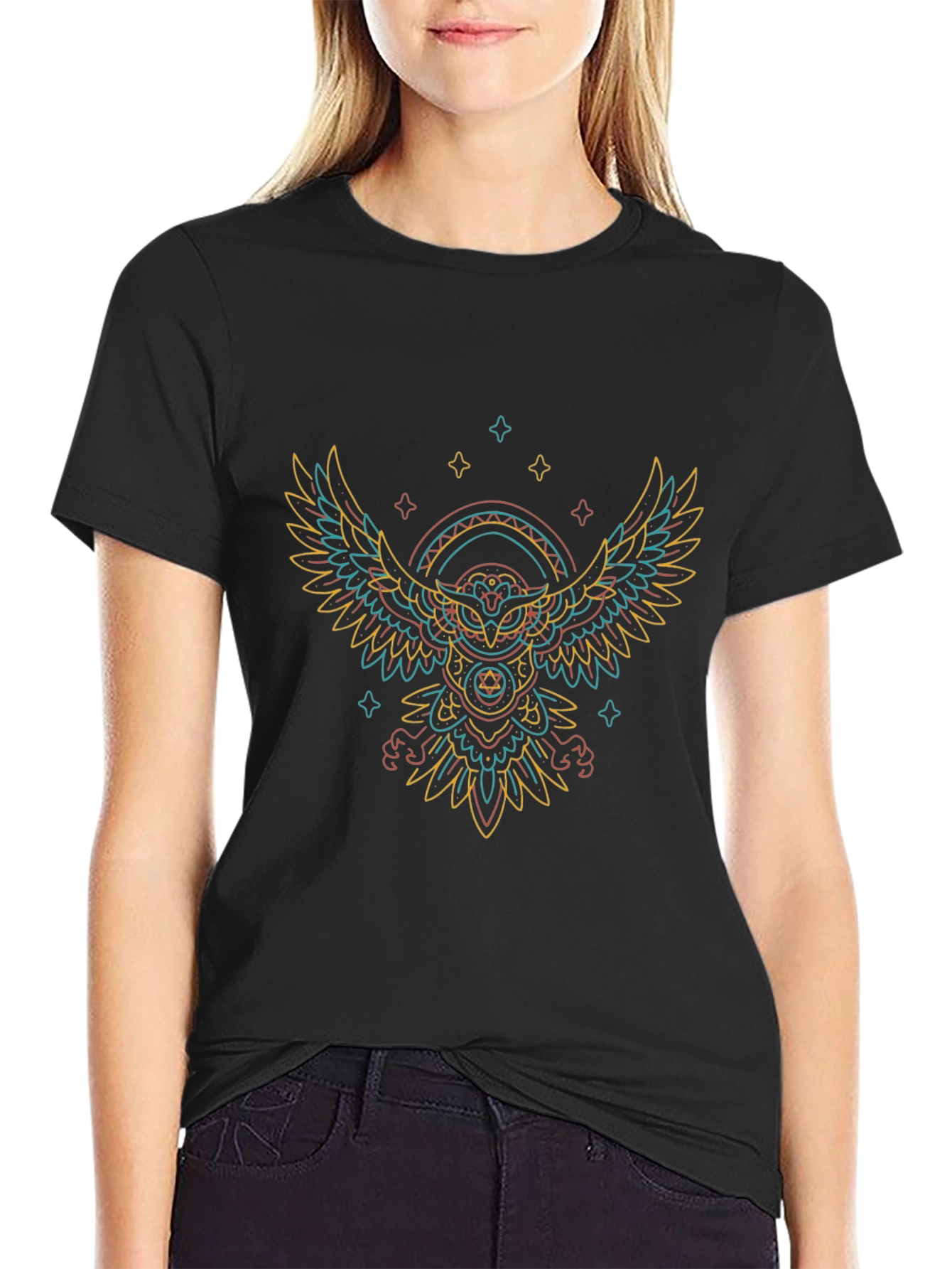 Abstract Owl Graphic Print T-Shirt