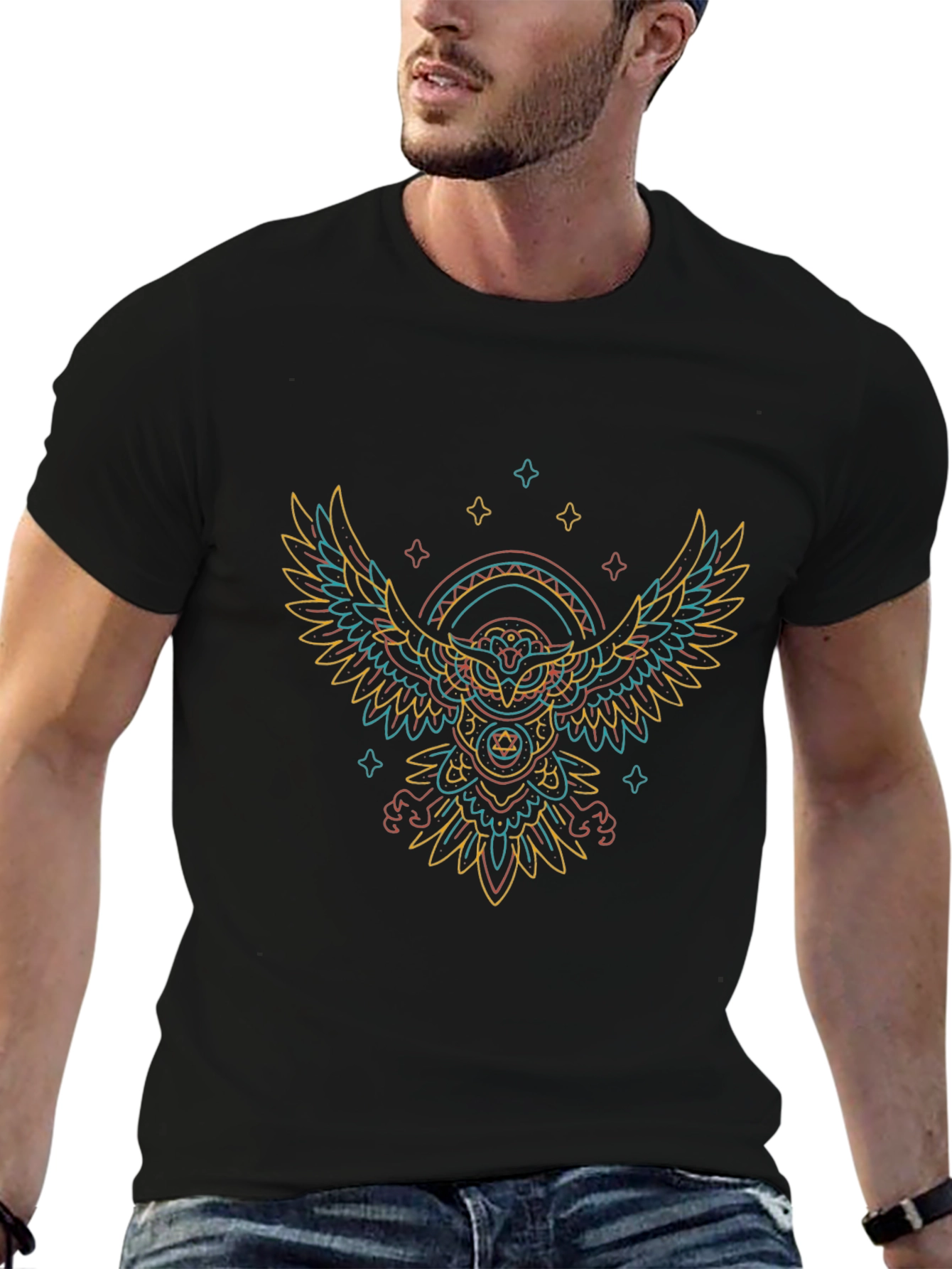 Abstract Owl Graphic Print T-Shirt