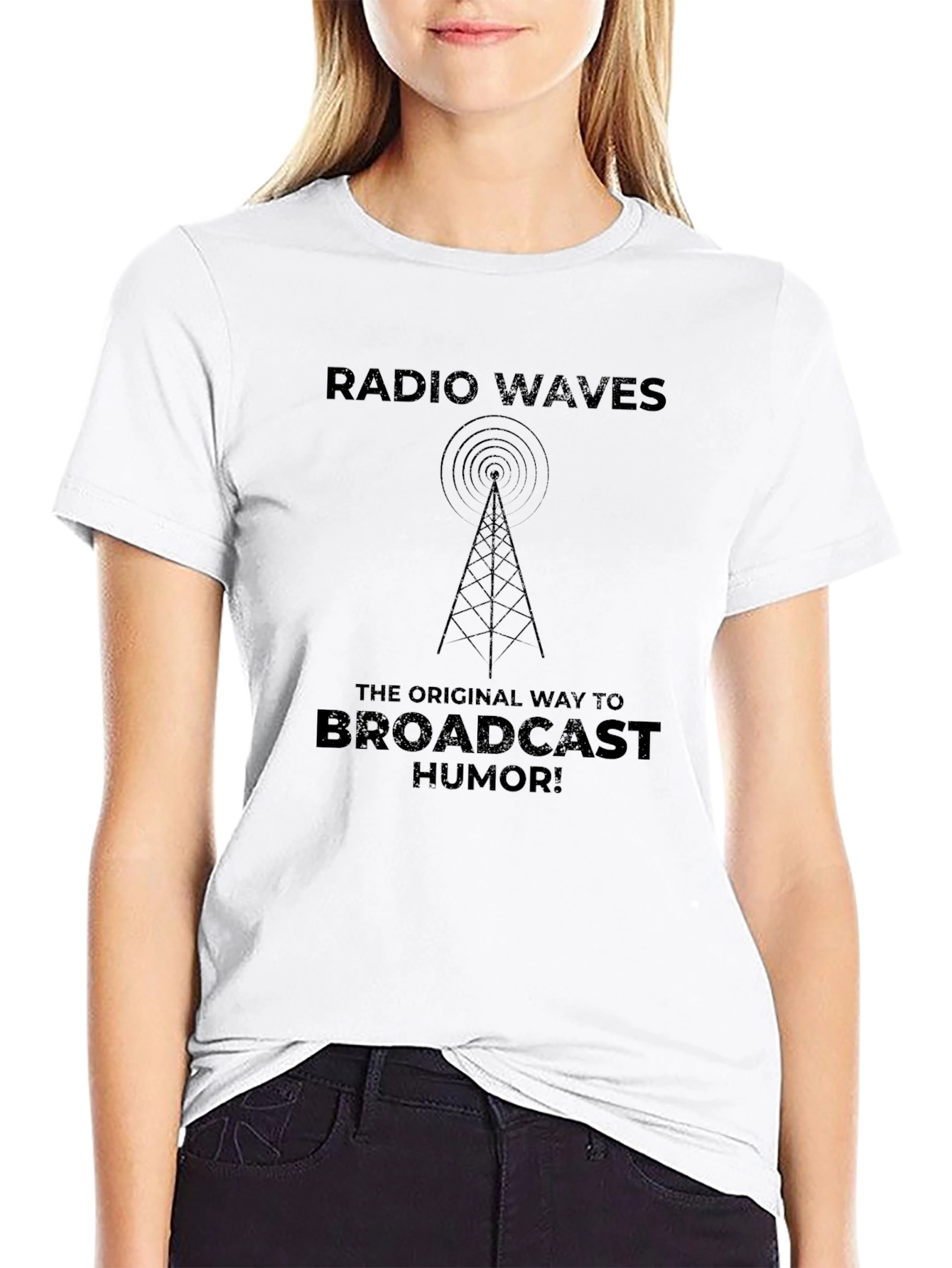 Radio Waves Broadcast Humor Graphic Tee - Black