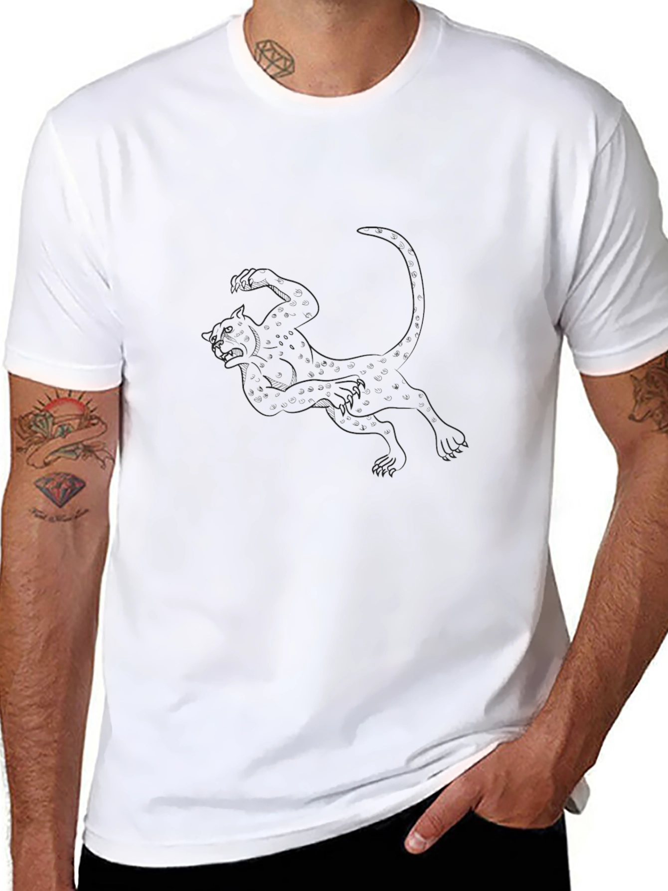Mens Black Graphic Tee - Lion Design