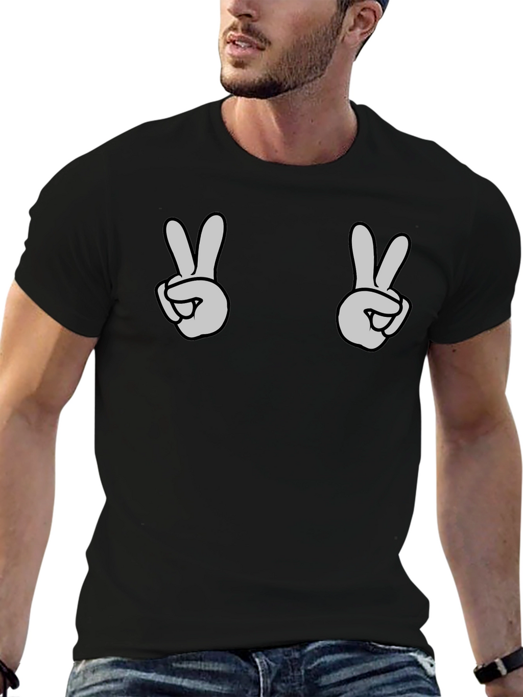 Peace Sign Graphic Tee - Black Casual Shirt