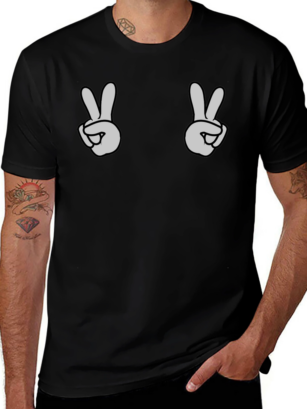 Peace Sign Graphic Tee - Black Casual Shirt