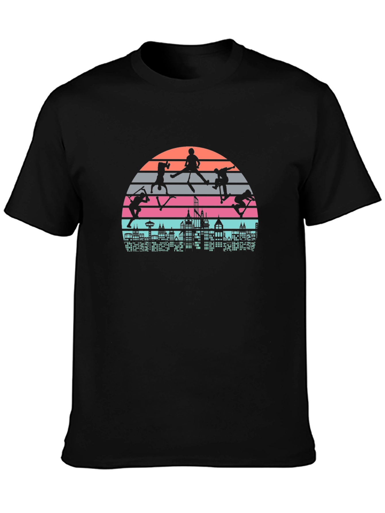 Skateboarding Cityscape Retro Graphic Tee