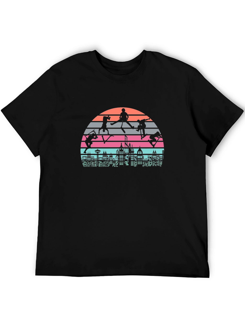 Skateboarding Cityscape Retro Graphic Tee