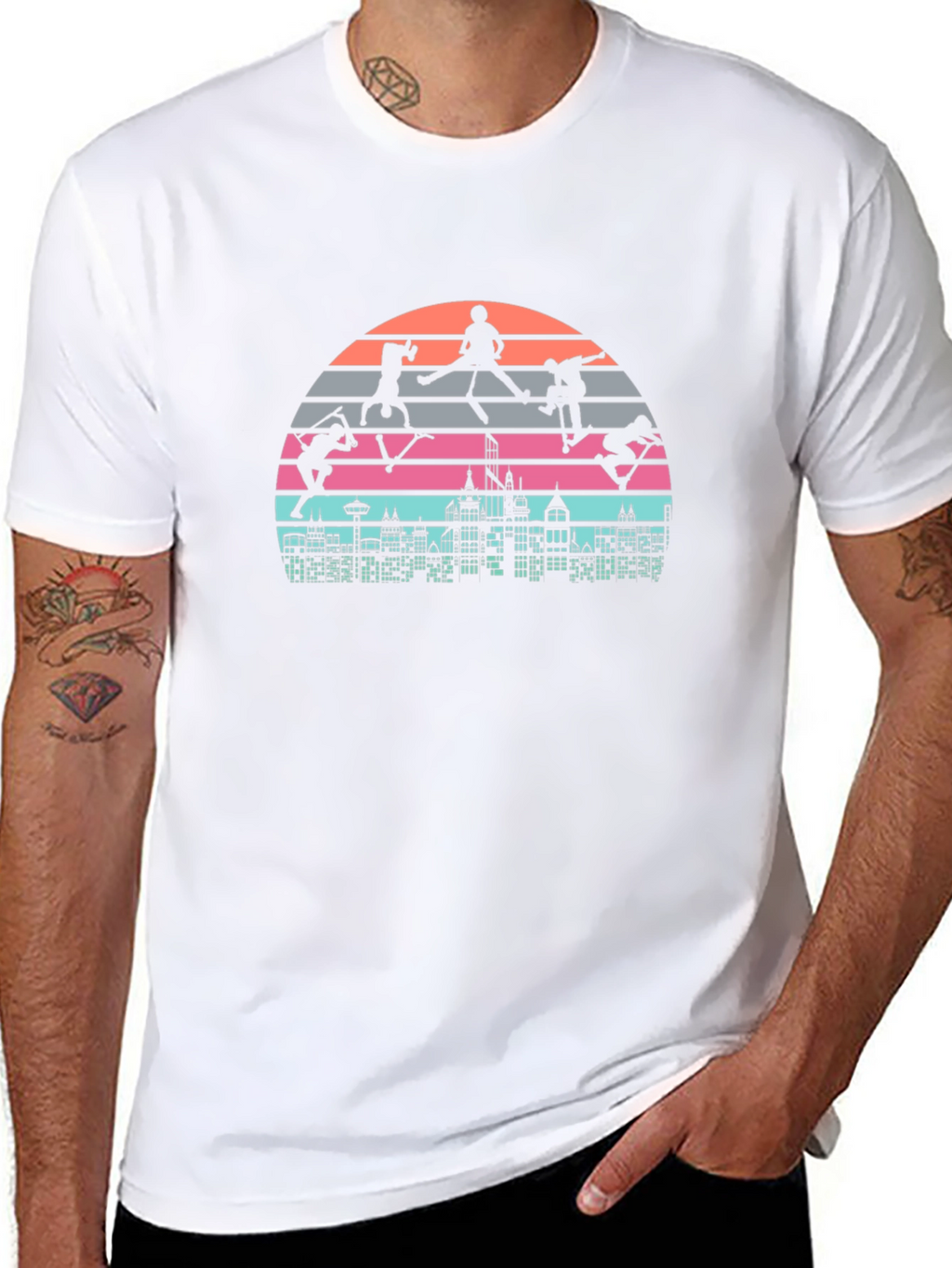 Skateboarding Cityscape Retro Graphic Tee