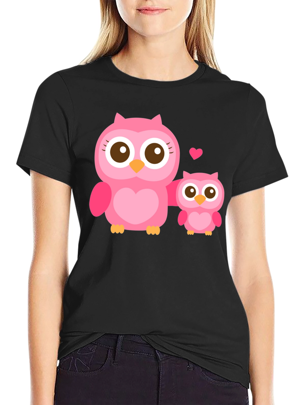 Owl Family Graphic T-Shirt - Black