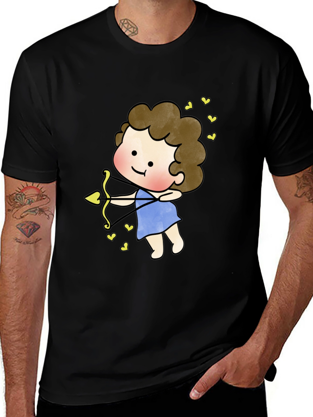 Cupid Cartoon Graphic Tee - Black