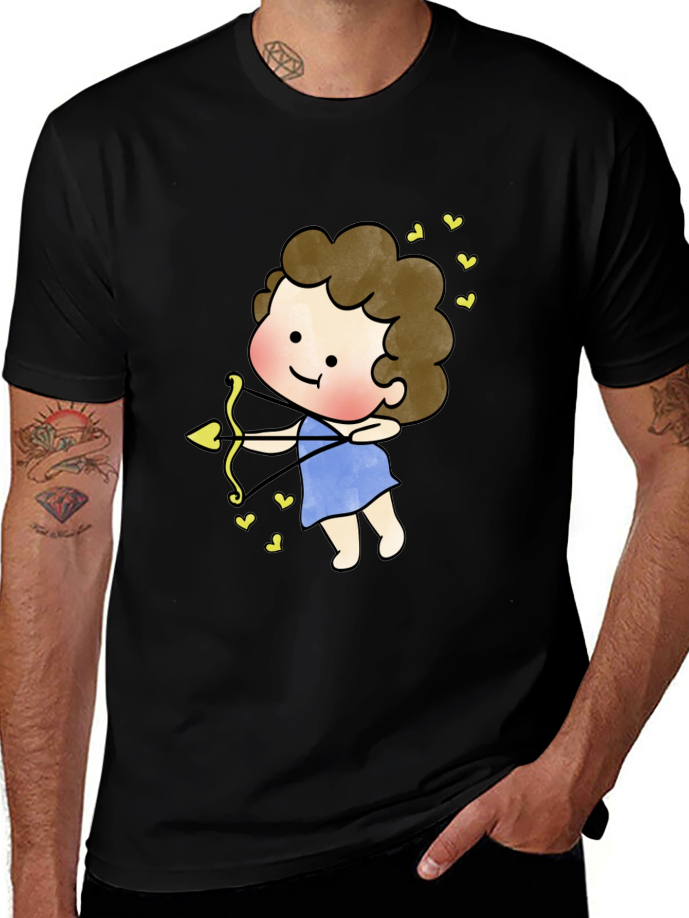Cupid Cartoon Graphic Tee - Black