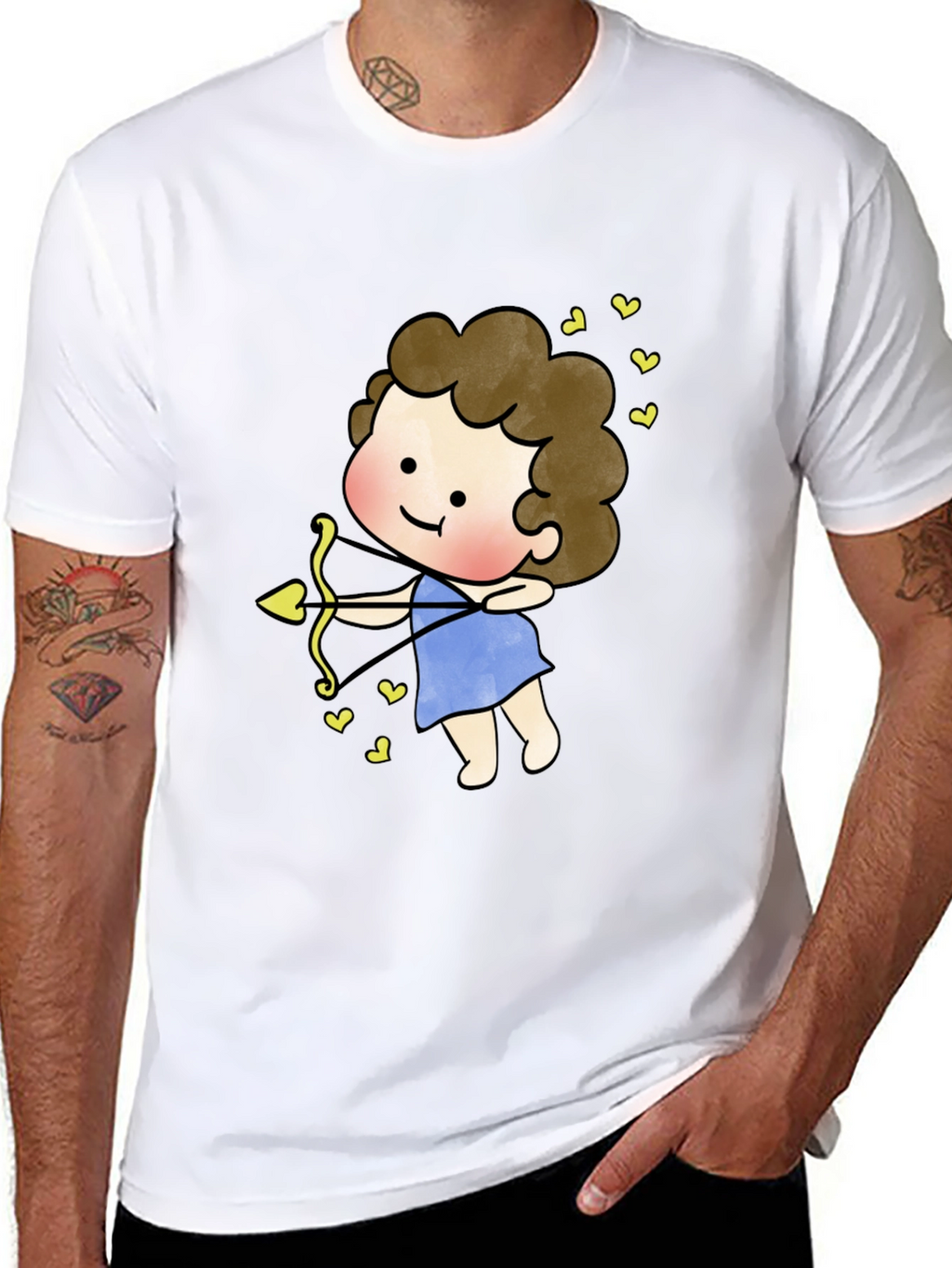 Cupid Cartoon Graphic Tee - Black