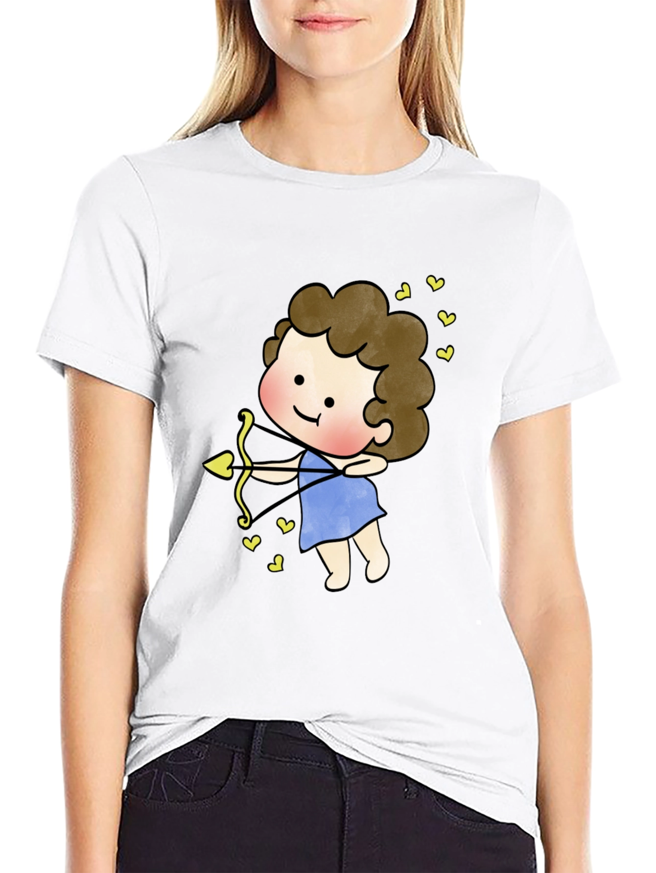 Cupid Cartoon Graphic Tee - Black