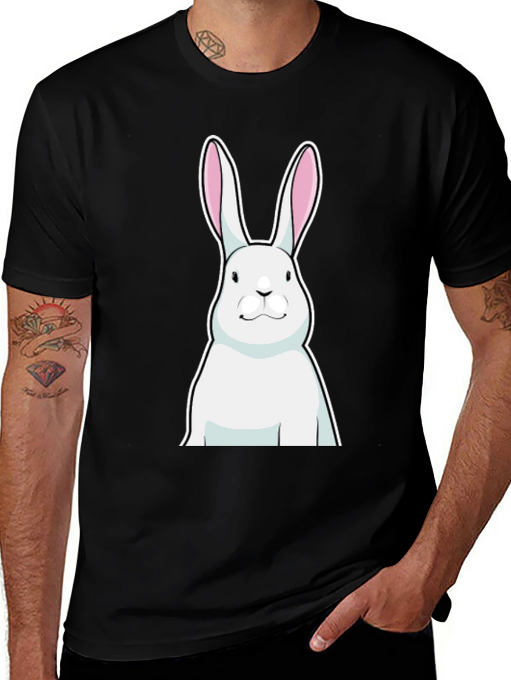 Black T-Shirt with White Rabbit Graphic