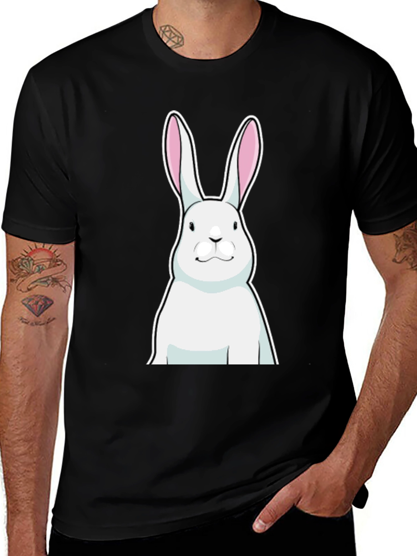 Black T-Shirt with White Rabbit Graphic