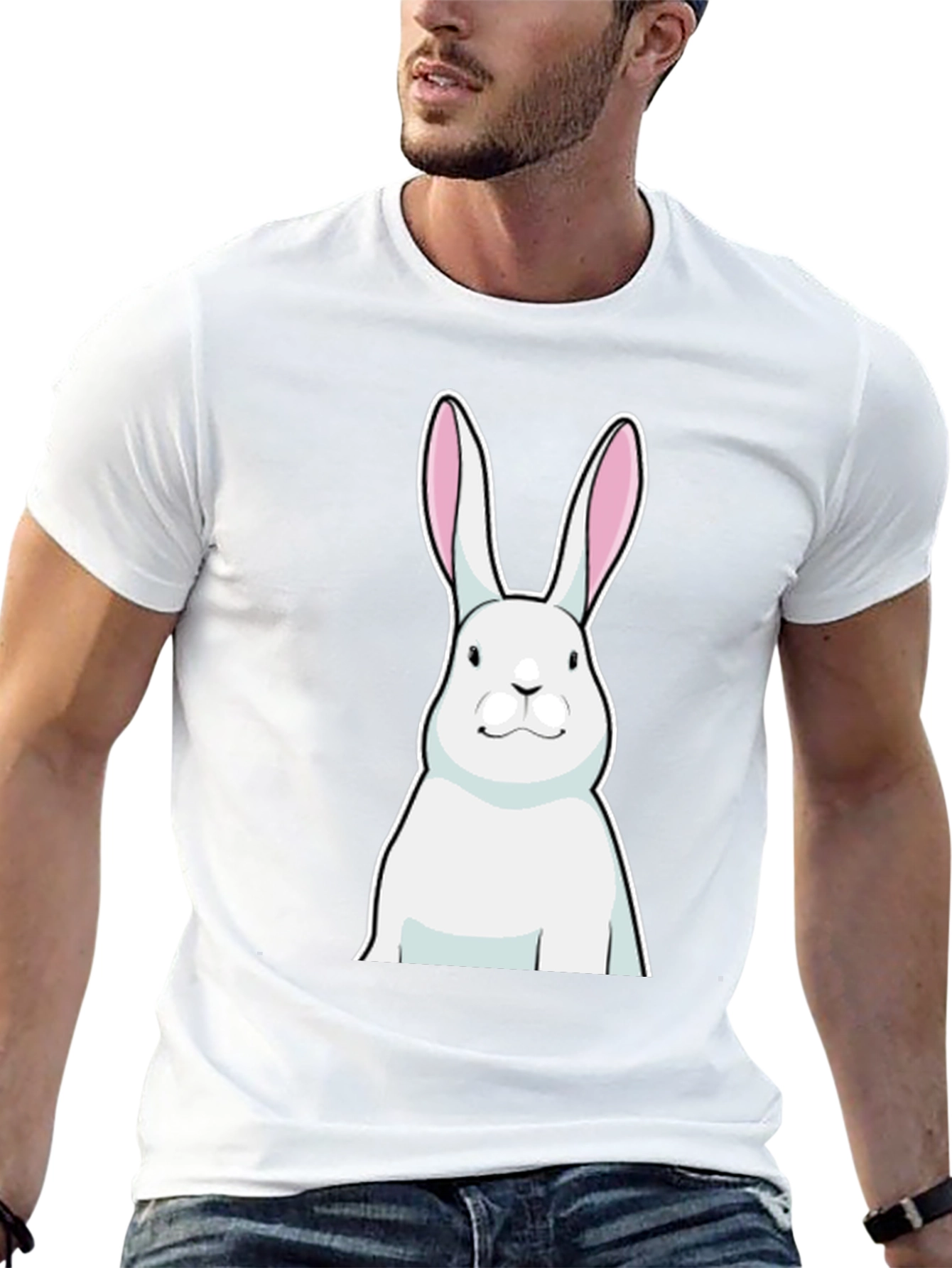 Black T-Shirt with White Rabbit Graphic