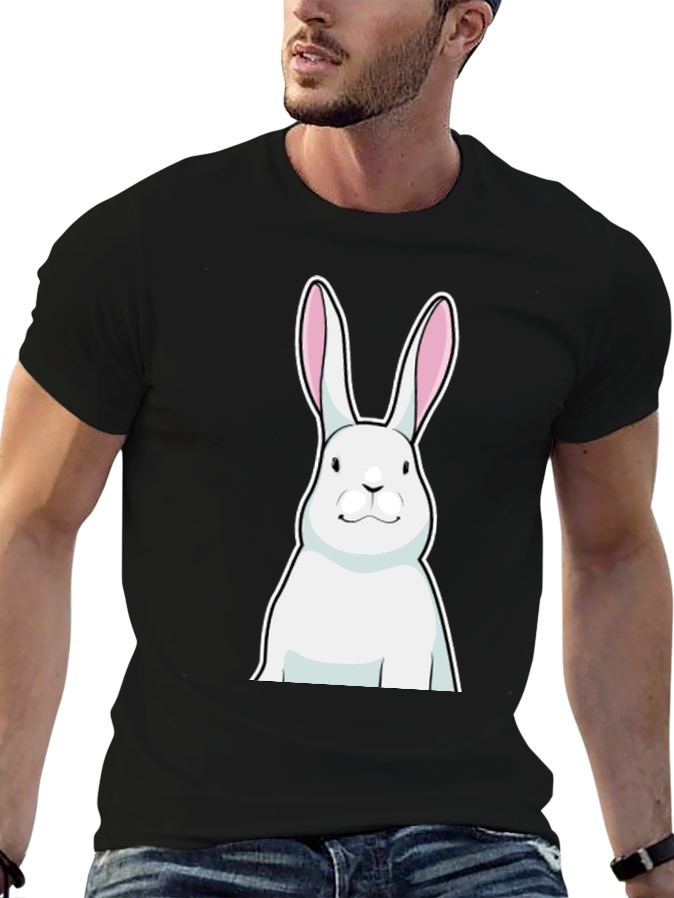 Black T-Shirt with White Rabbit Graphic