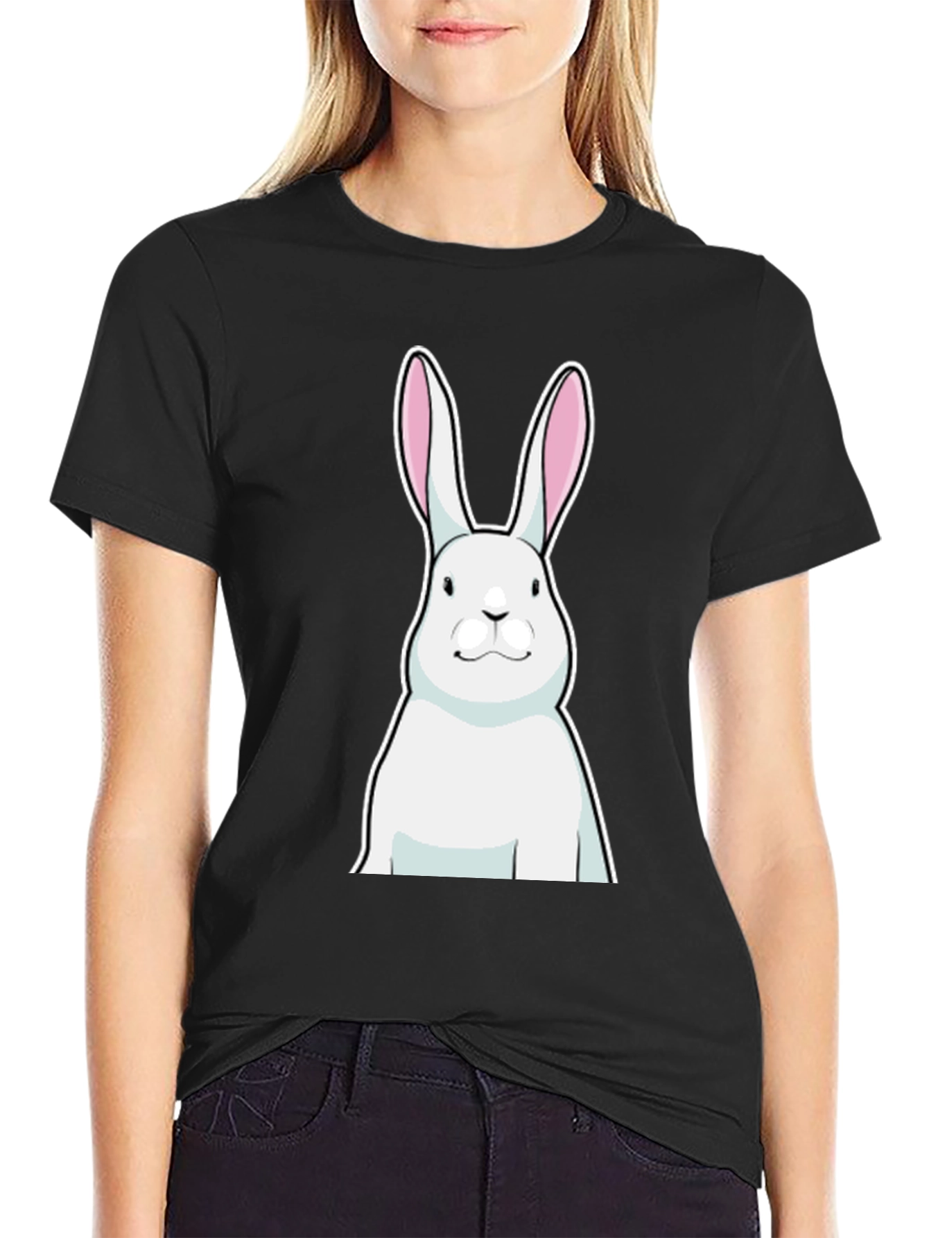 Black T-Shirt with White Rabbit Graphic