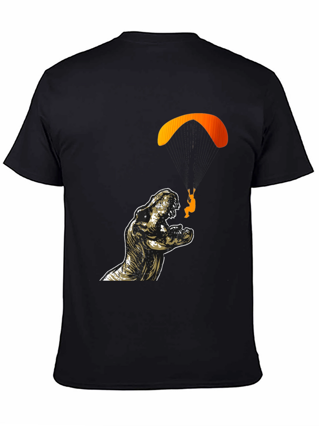 Dino Paragliding Graphic Tee - Black Cotton T-Shirt