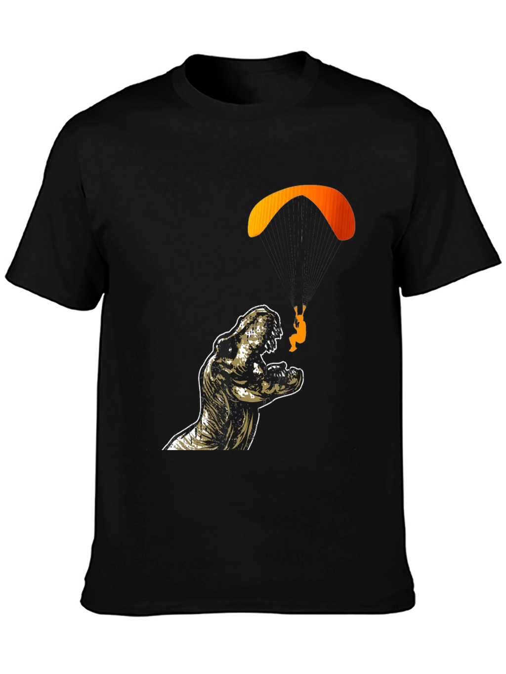 Dino Paragliding Graphic Tee - Black Cotton T-Shirt