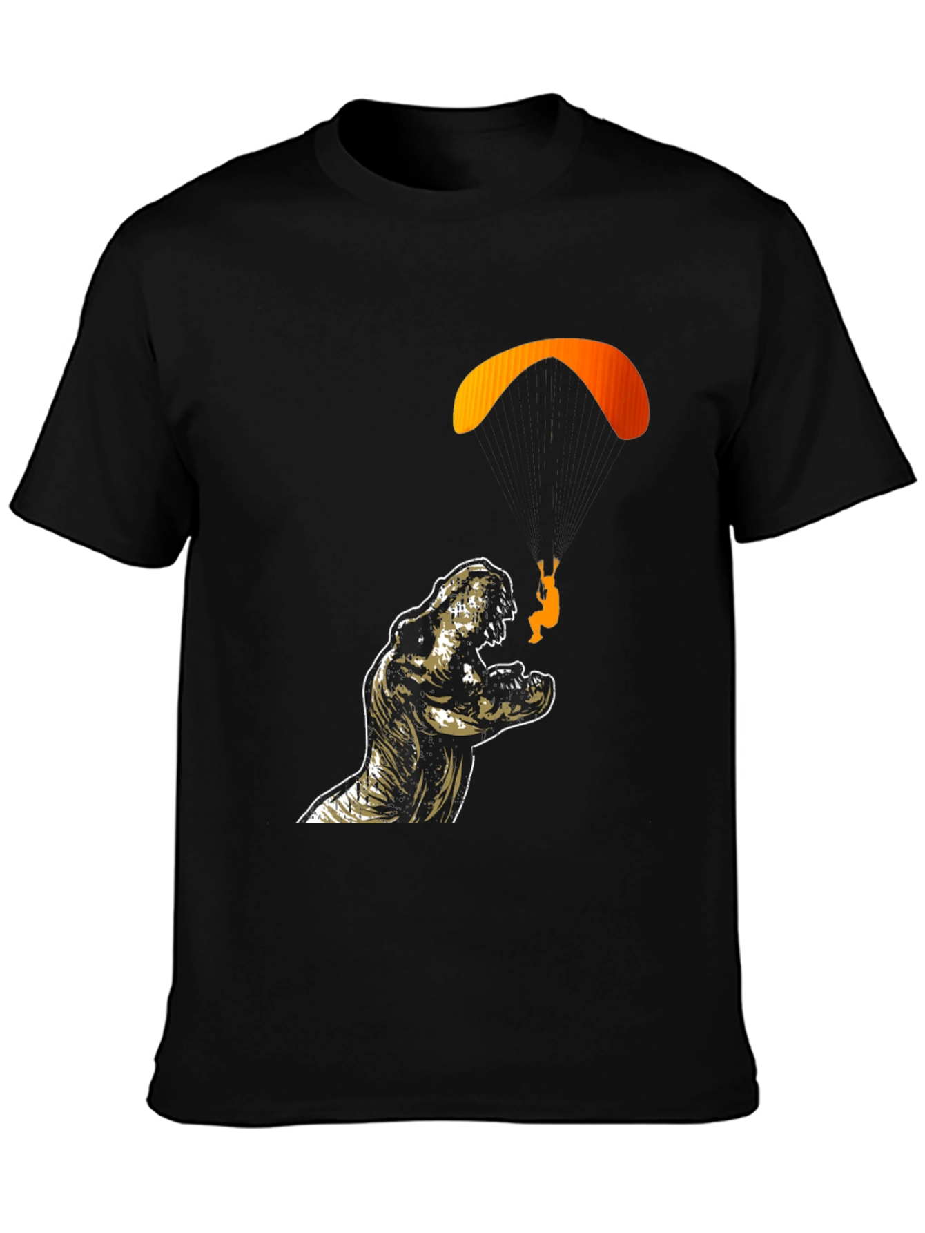 Dino Paragliding Graphic Tee - Black Cotton T-Shirt