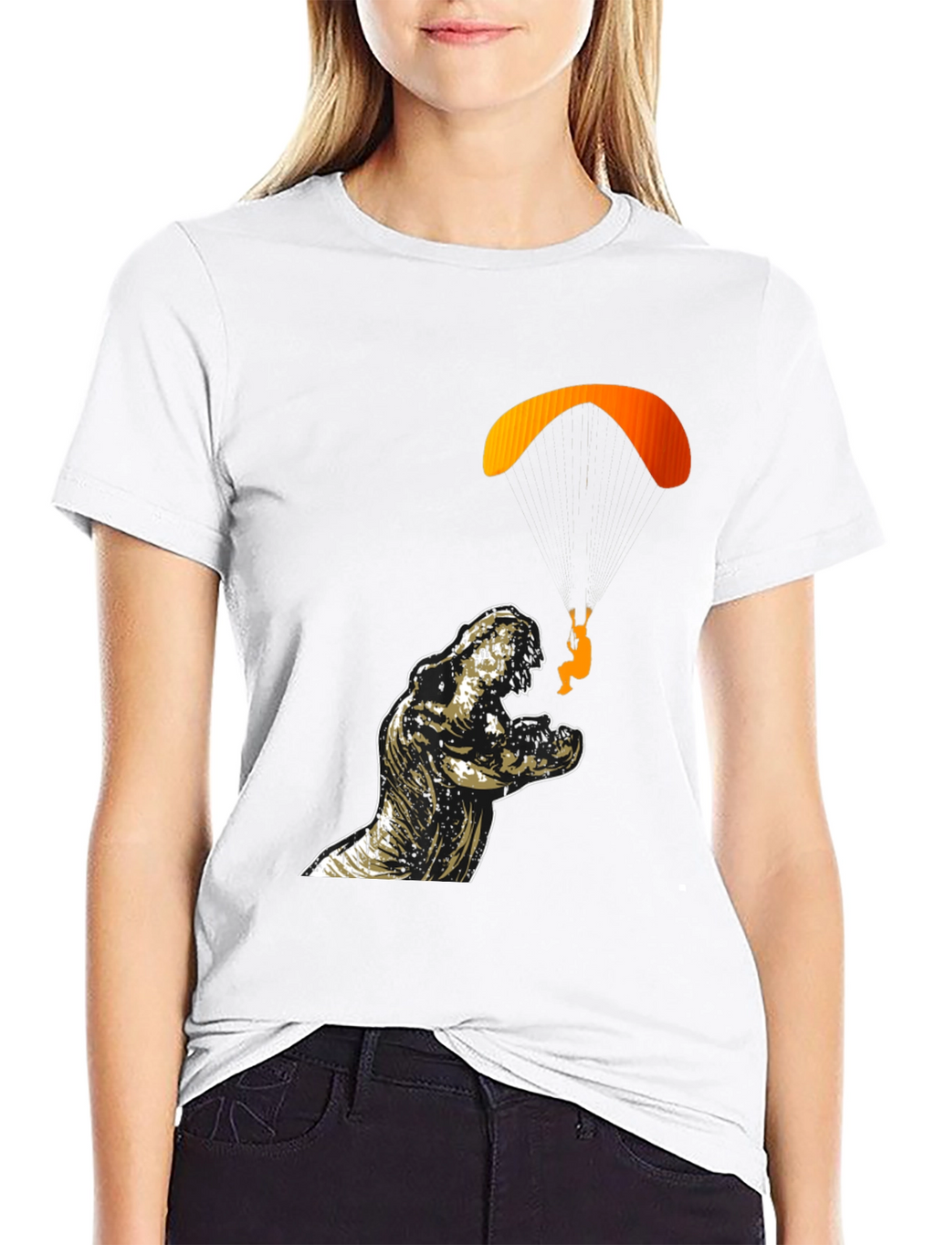 Dino Paragliding Graphic Tee - Black Cotton T-Shirt