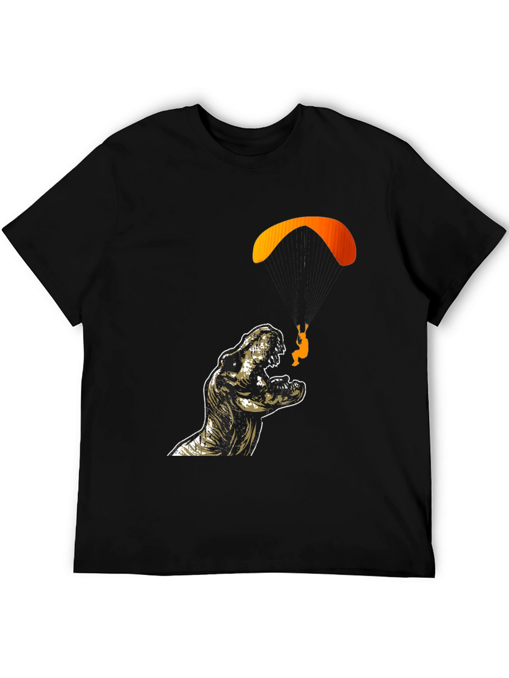 Dino Paragliding Graphic Tee - Black Cotton T-Shirt