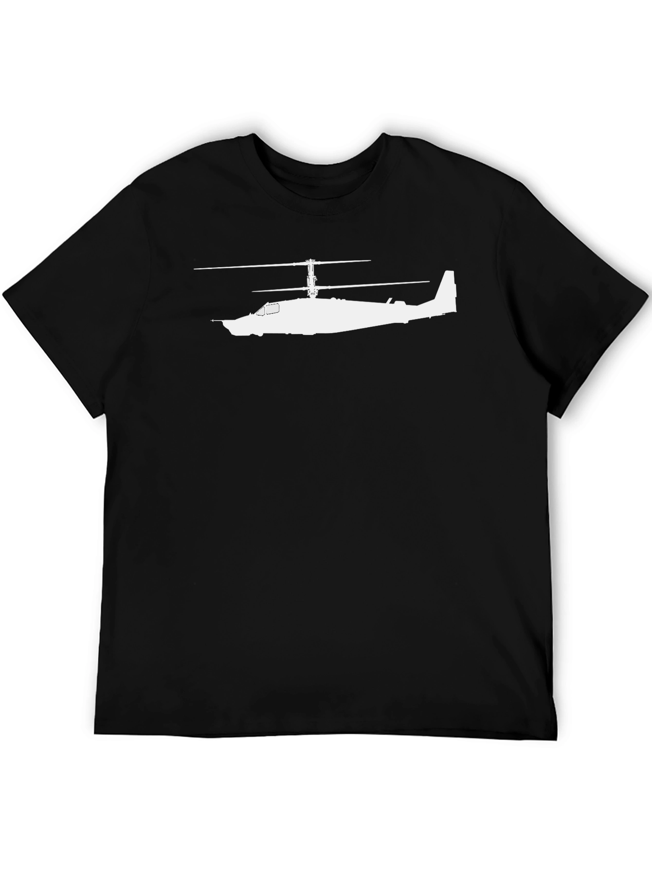 Black T-Shirt with White Helicopter Design