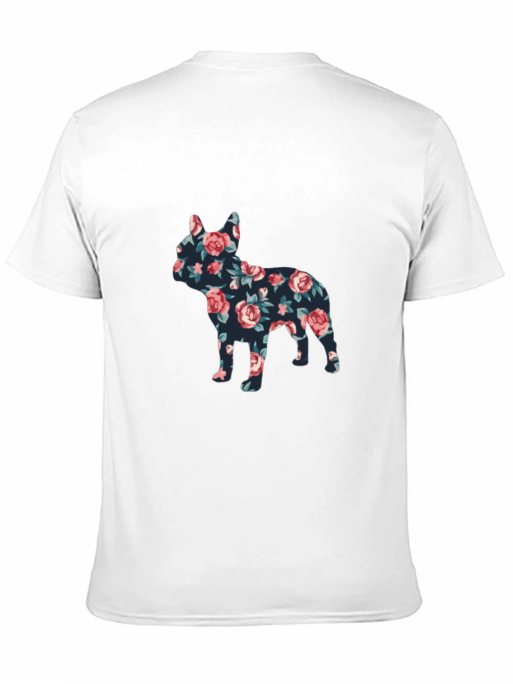 Floral French Bulldog Graphic Mens Black T-Shirt