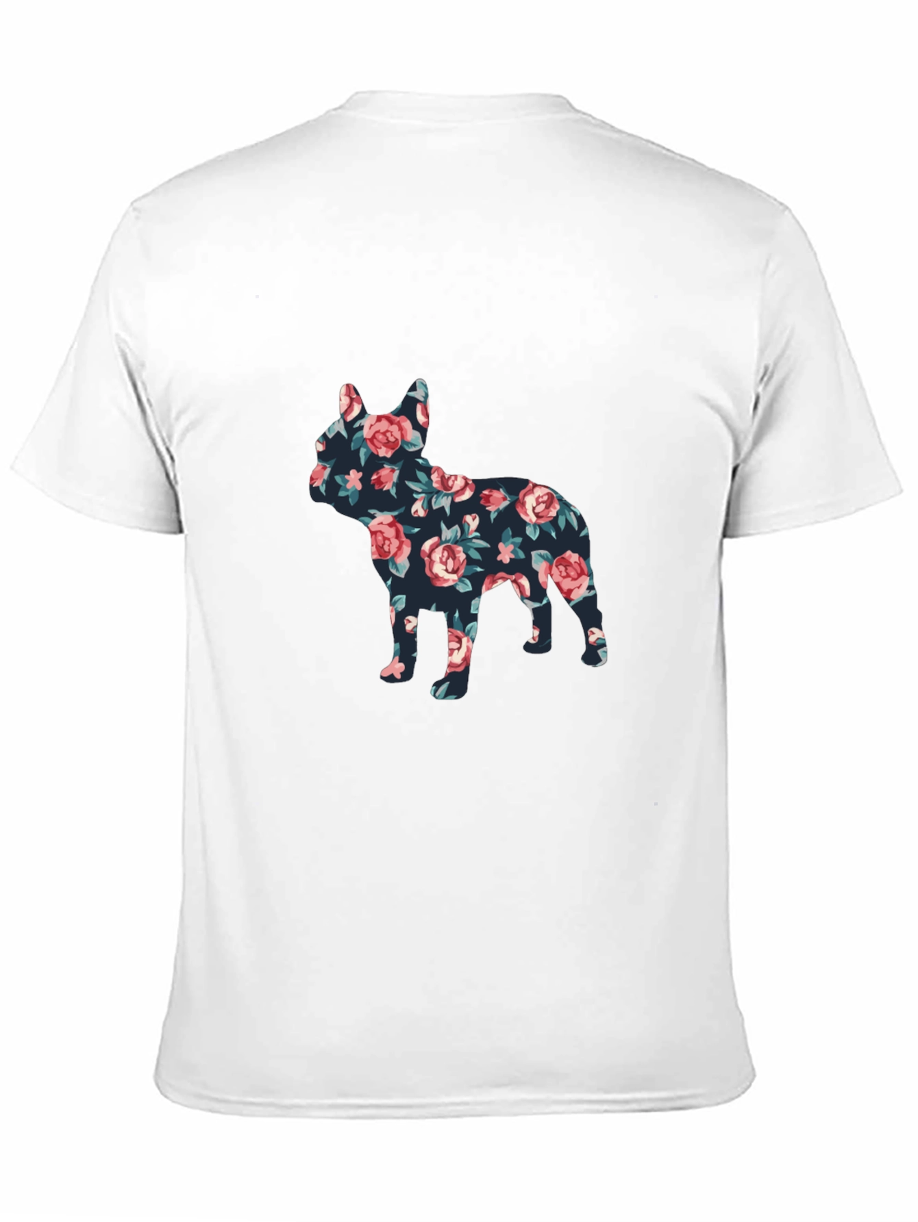 Floral French Bulldog Graphic Mens Black T-Shirt