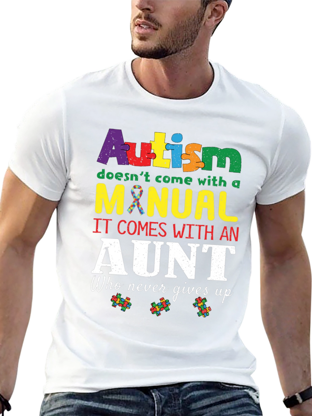 Autism Aunt T-Shirt: Never Gives Up Design