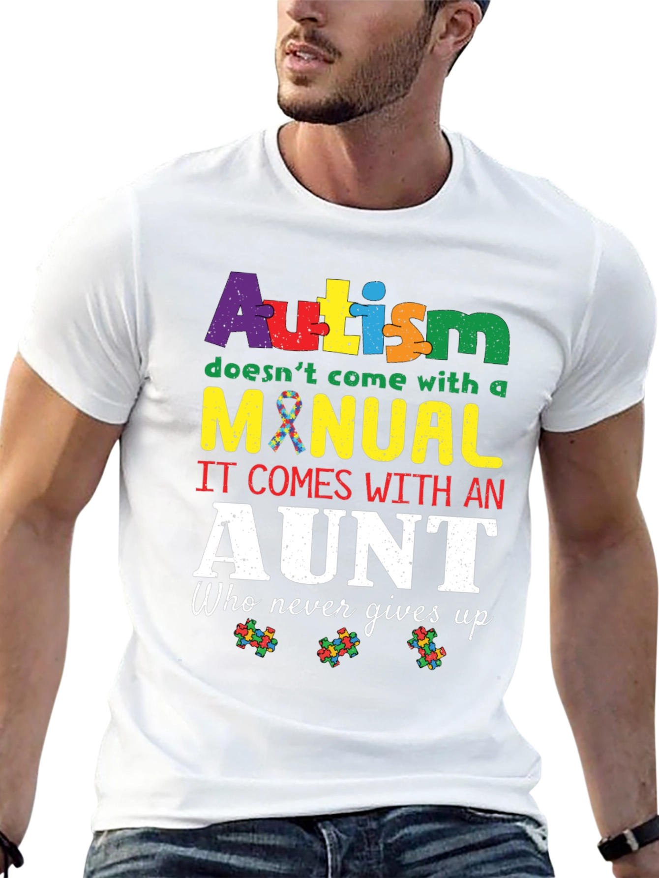 Autism Aunt T-Shirt: Never Gives Up Design